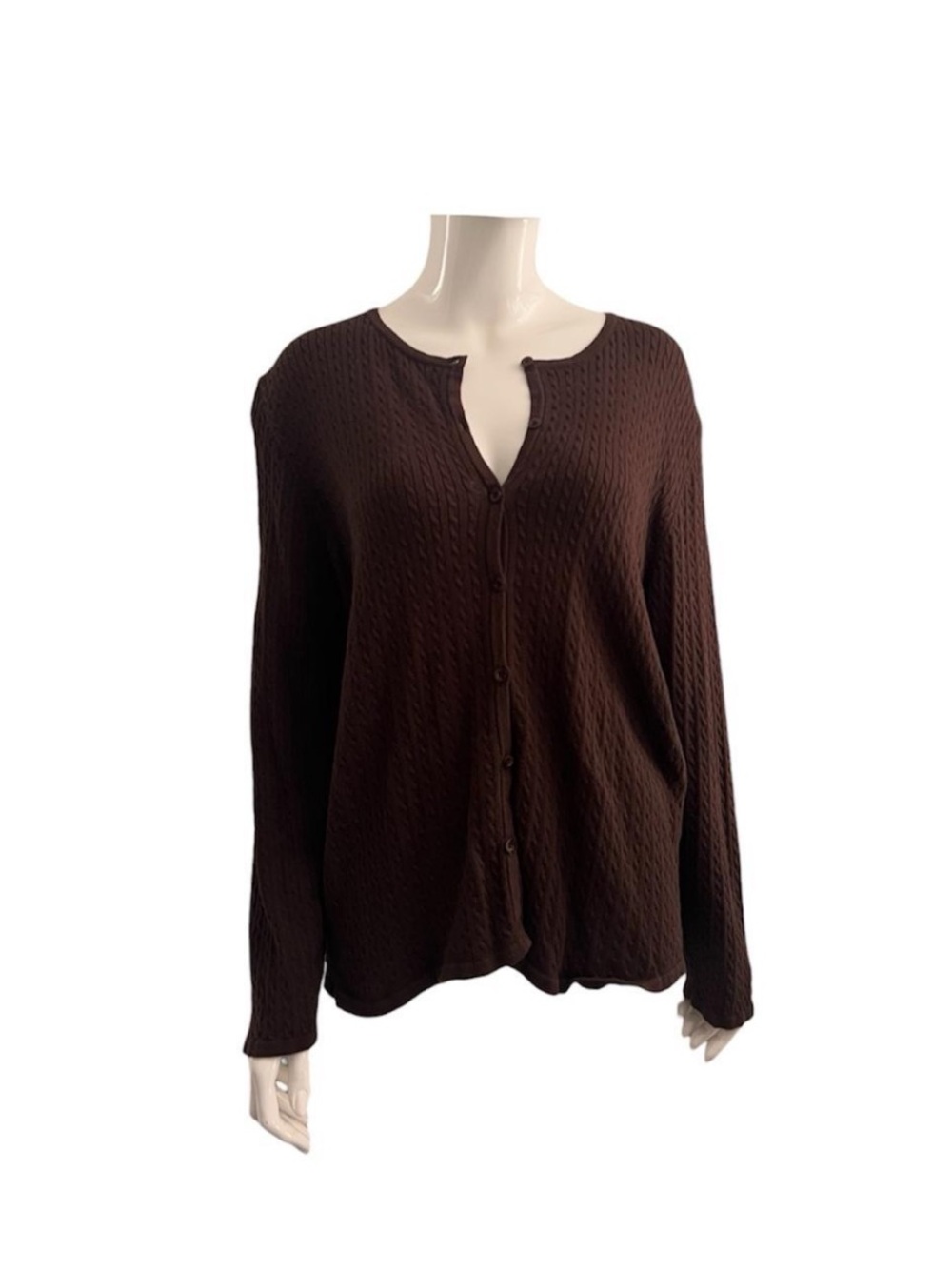 Karen Scott Brown Cable Knit Cotton Cardigan